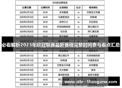 必看解析2023年欧冠联赛最新赛程完整时间表与看点汇总